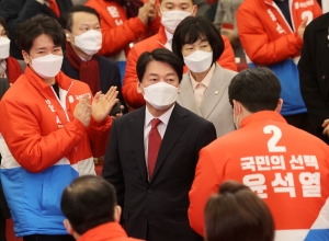 윤석열 당선인, 국민의힘 개표상황실 방문